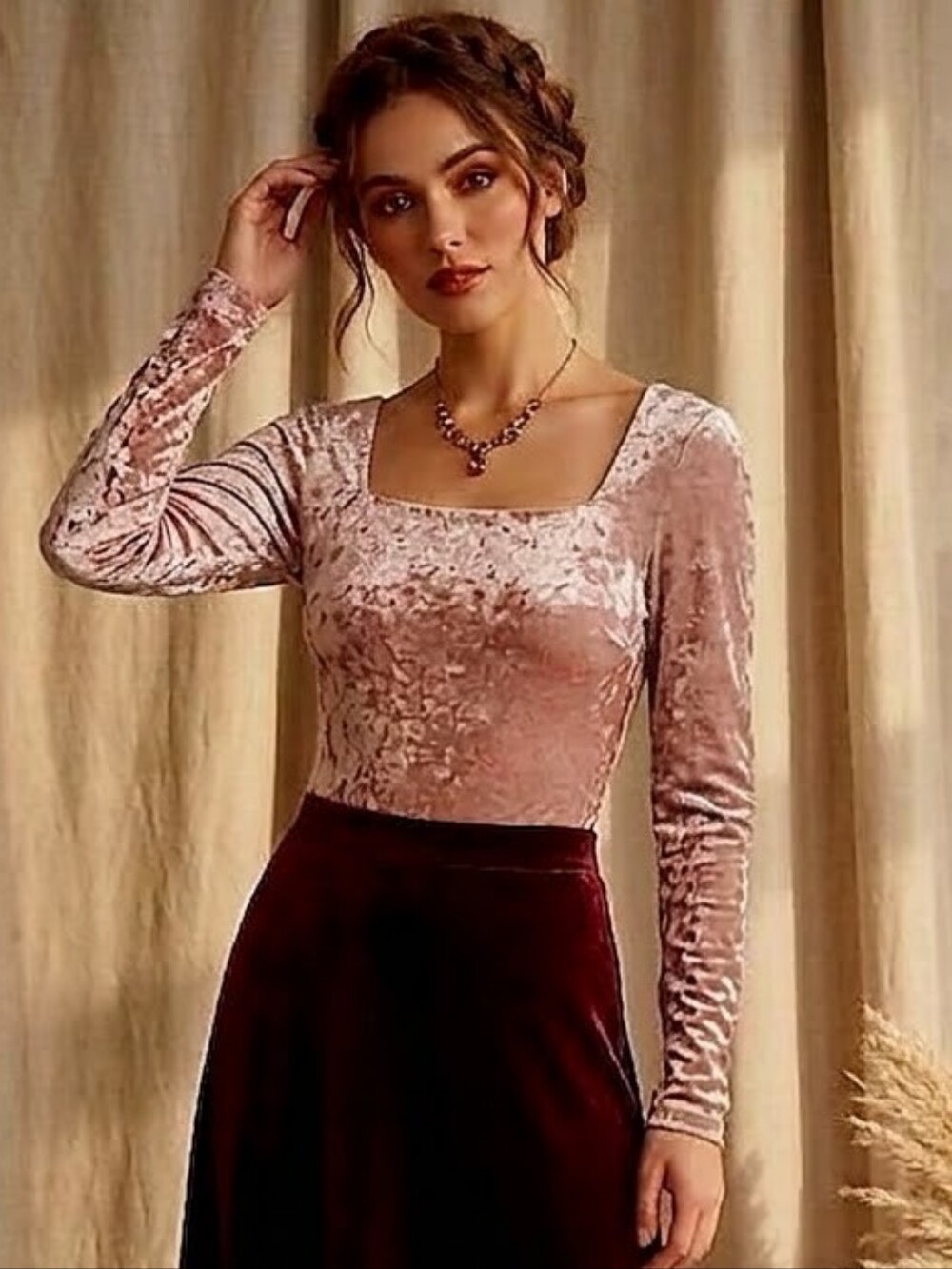 Francesca's NWT Women's Size M Rose Pink Stacy Square Neck Velvet Bodysuit